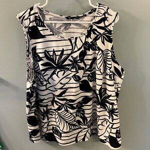 Coral Bay Sleeveless Floral Tank Top Blue & White Size 2X